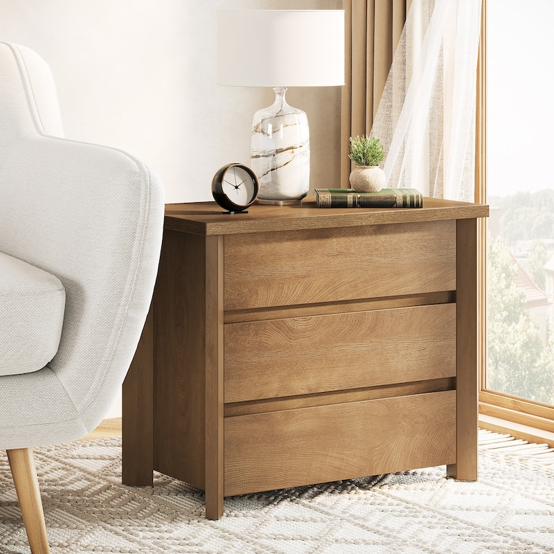 Industrial Wood Nightstand Bedside Table with 3-Drawer for Bedroom