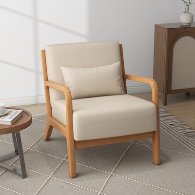 Mid-Century Modern Upholstered Accent Chair with Wood Frame