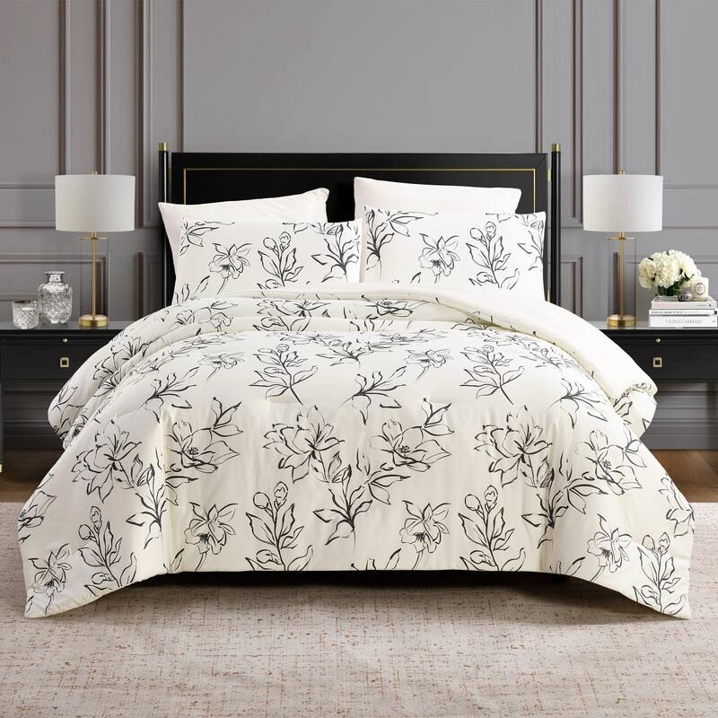 Dee Ocleppo Inked Floral 3-Piece Cotton Sateen Comforter Set - King