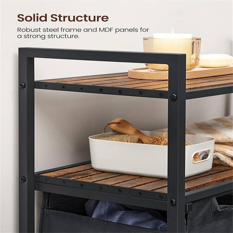 Laundry Sorter with 2 Pull-Out and Removable Bags, 2 Shelves - 28.8"L x 13"W x 36.2"H
