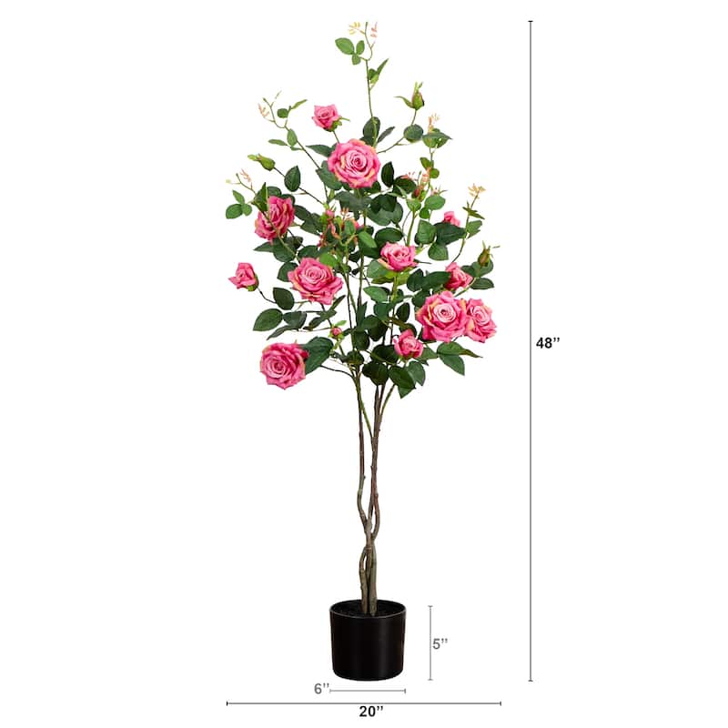 Rose Artificial Potted Tree - 4' - Pink and Green