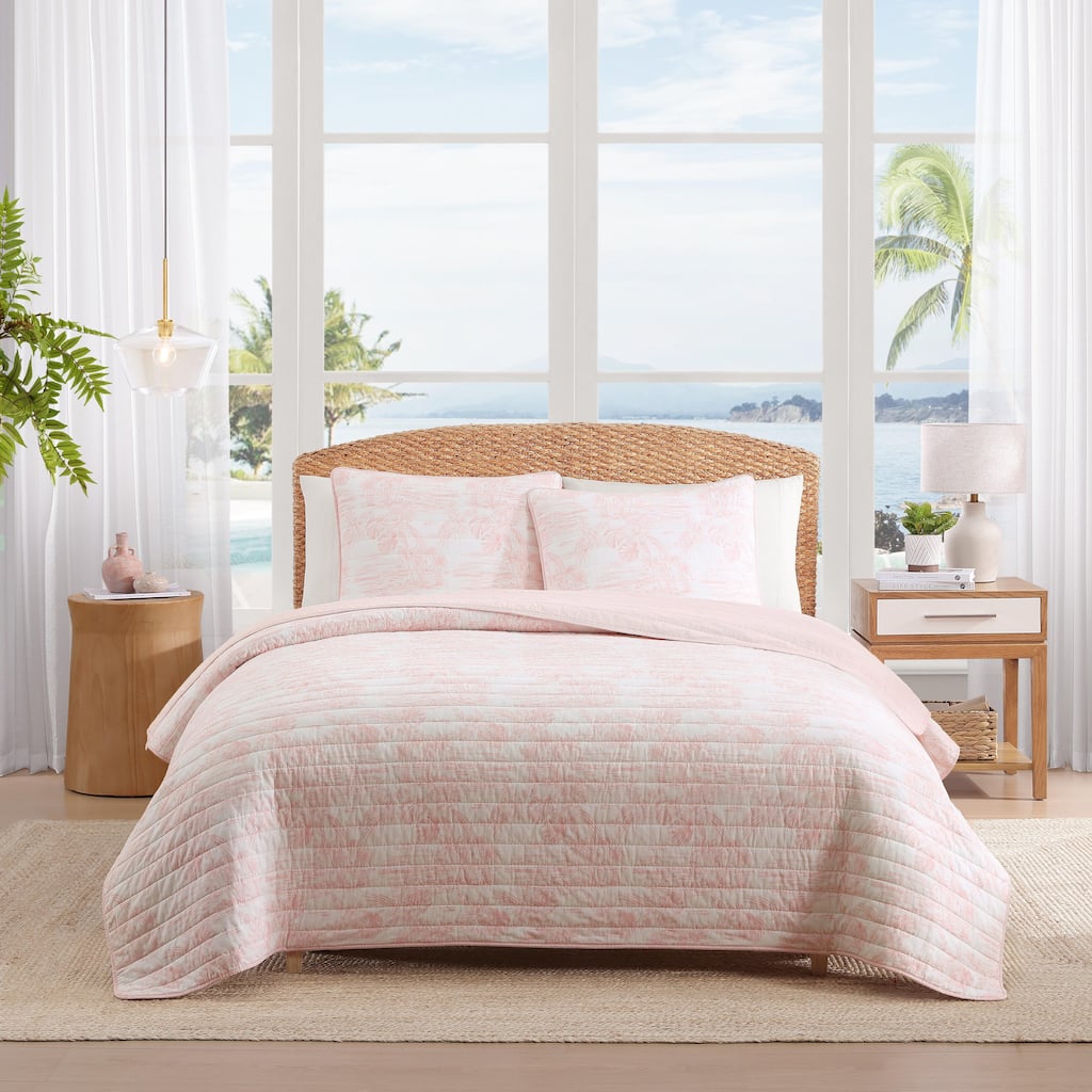 Tommy Bahama Beach Bluff Toile Cotton Reversible Pink Quilt Set