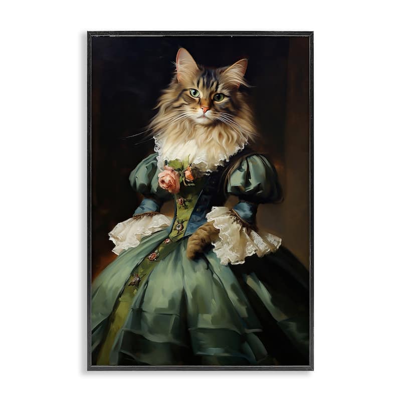 Stupell Cat in Elegant Dress Framed Giclee Art Design By Wumples - 16 x 24 - Black