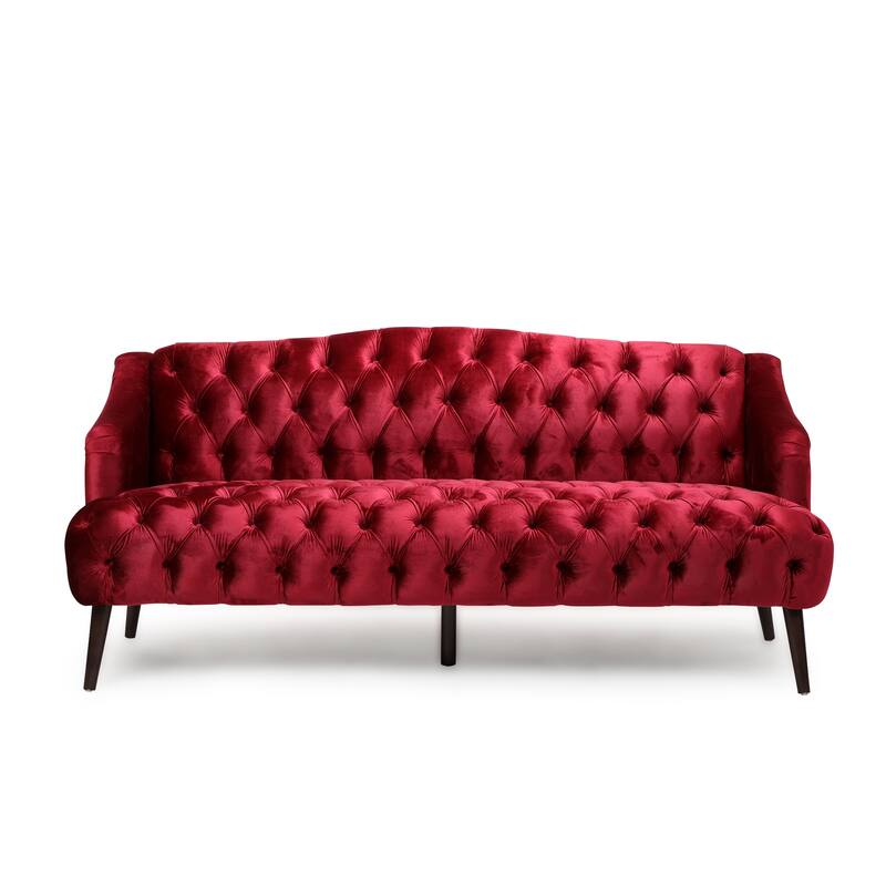 Contemporary 3-Seater Sofa with Button Tufted PU Upholstery and Birch Wood Legs