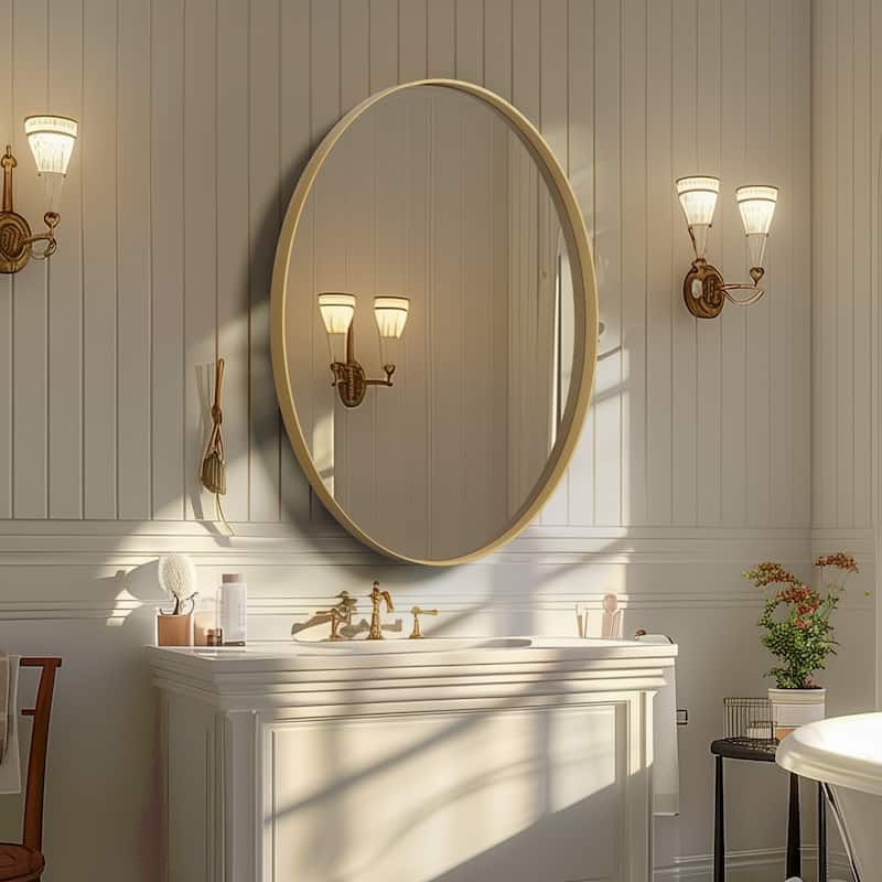 Oval Wall Mirror Brushed Gold Aluminum Framed Vanity Accent Mirror - 22 ...