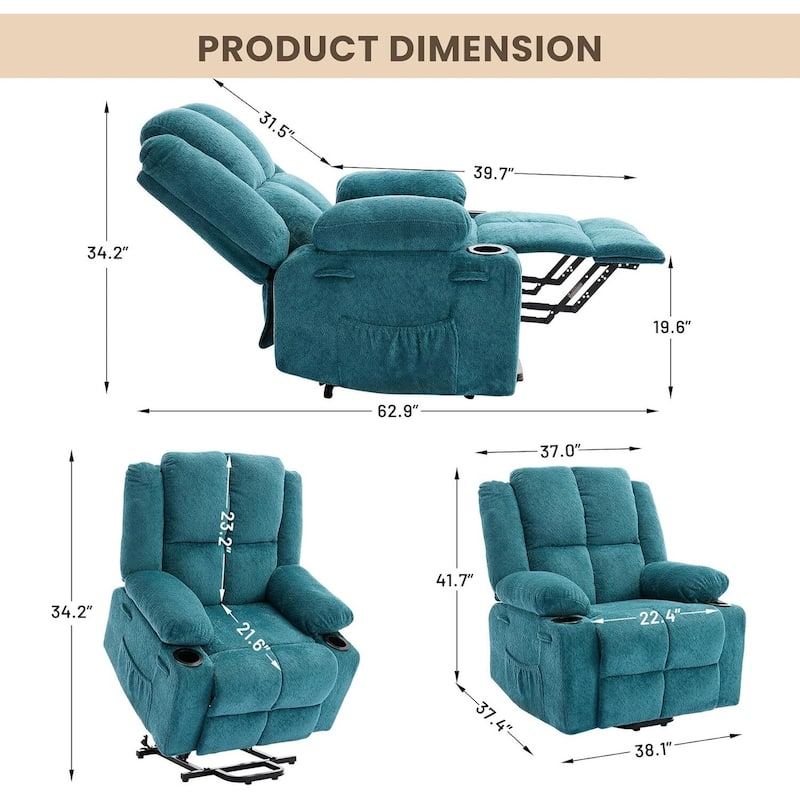 150°Adjustable Lay Flat Power Lift Recliner Sofa Chair for Elderly, Living Room