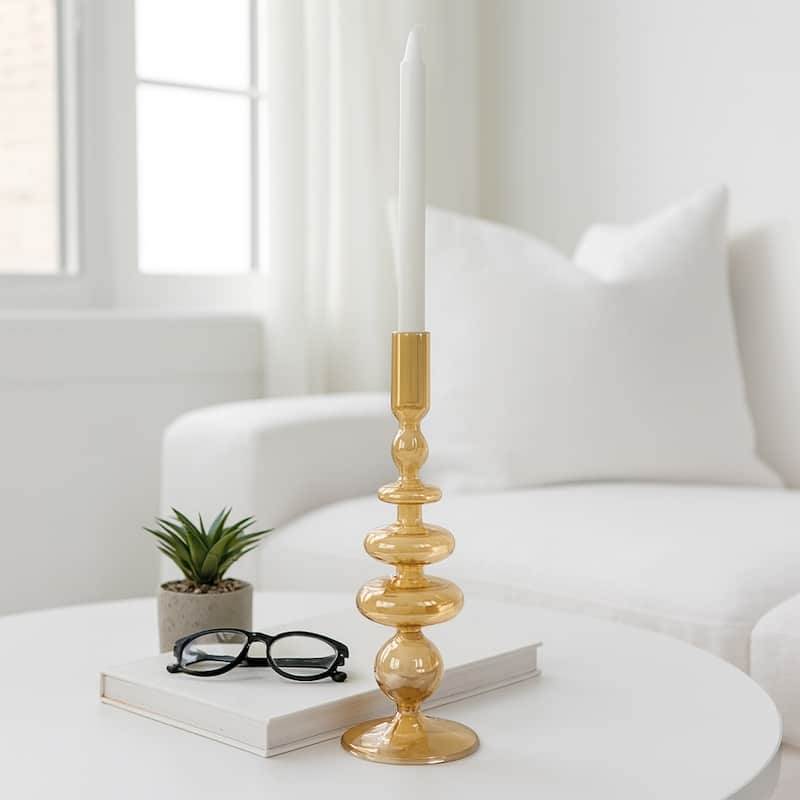 Sculptural Glass Candle Holder with Rounded Accent Base - Modern Tabletop Candle Holder for Any Room