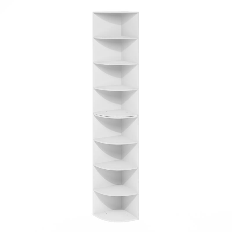 Furinno Econ 8-Tier Corner Shelf Bookcase, Bookshelf, Espresso - White