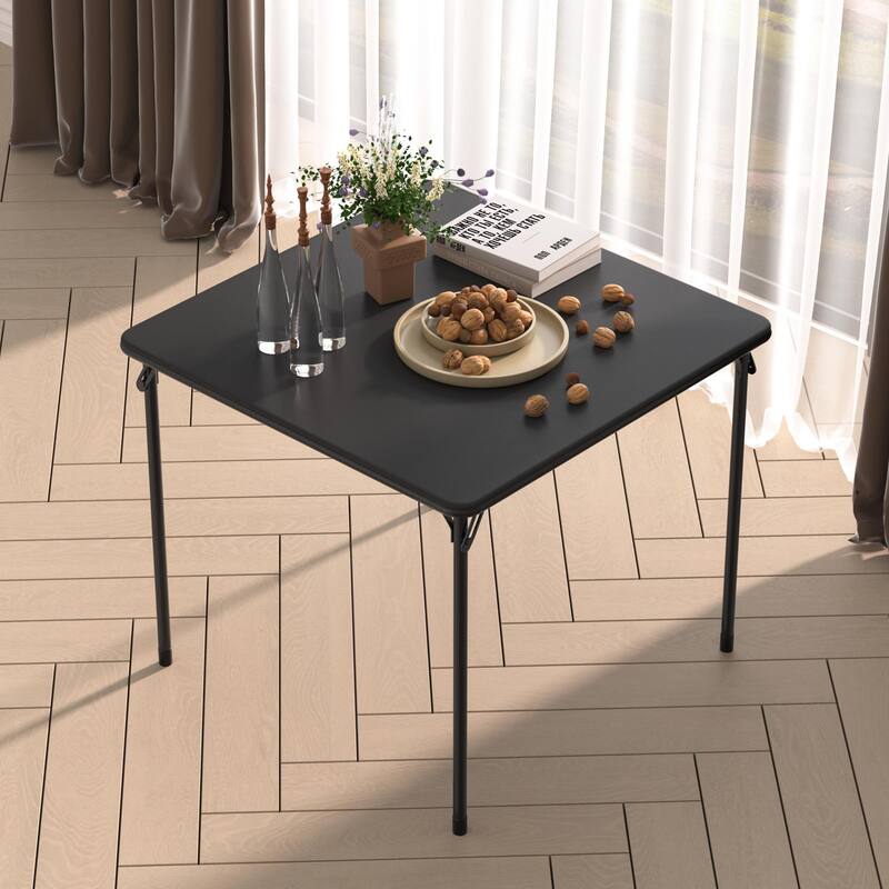 Javlergo Black PU Leather 5-Piece Folding Table and Chairs Set – Portable Card Game Table for Indoor Outdoor Use No Assembly