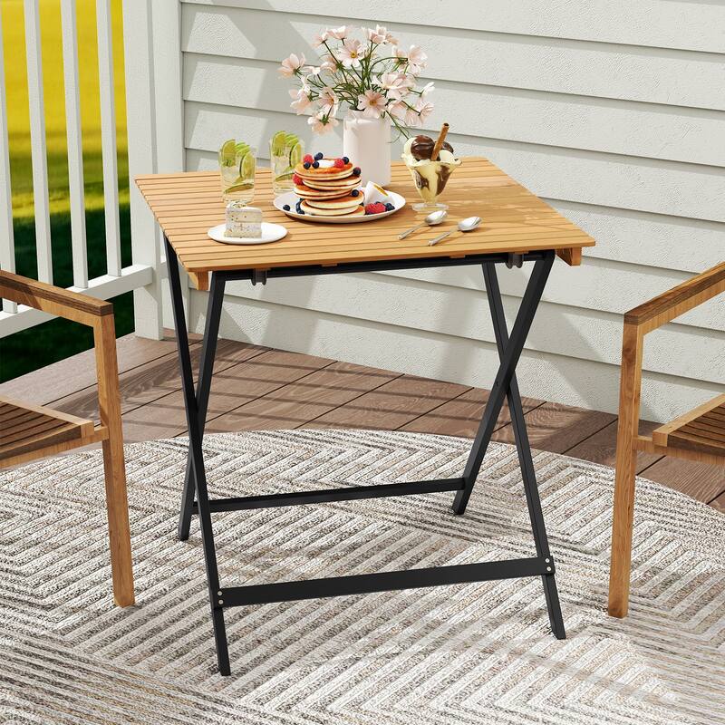 Gymax 28'' Patio Folding Table w/ Slatted Tabletop Portable Bistro