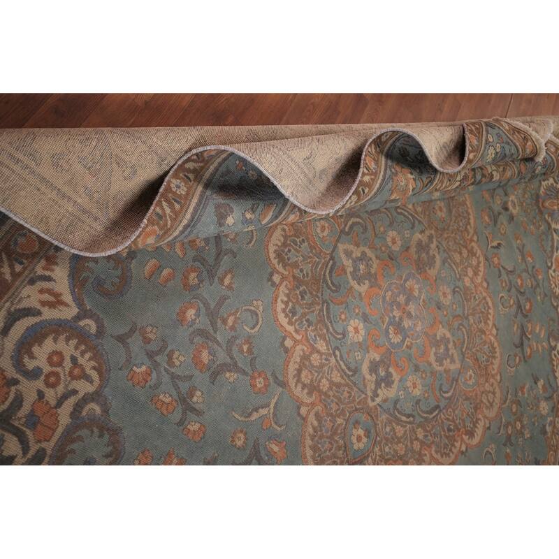 Blue Tabriz Persian Vintage Area Rug Hand-Knotted Wool Carpet - 9'6" x 12'10"