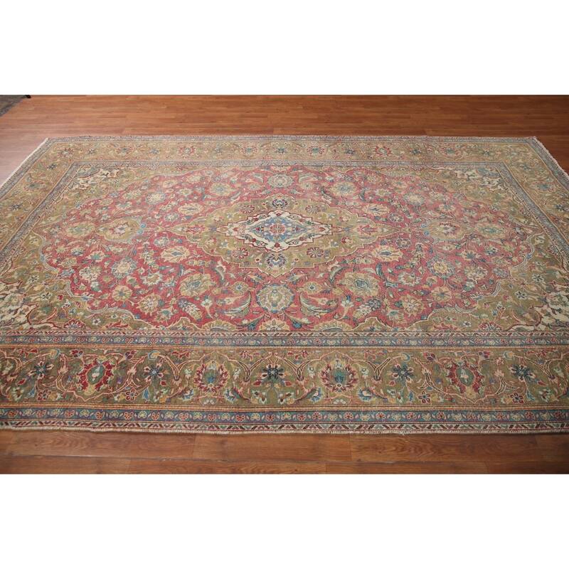 Kashan Vegetable Dye Persian Antique Area Rug Handmade Wool Carpet - 6'5" x 10'5"