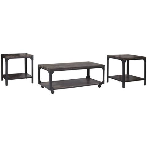 3 Piece Metal Frame Occasional Table Set with Rivets, Brown and Black