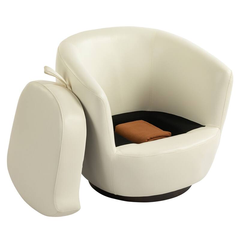 Upholstered Swivel Barrel Armchair with Storage and Metal Base