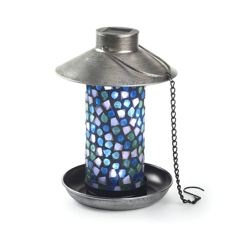 Adelie Mosaic Glass Bird Feeder with Solar Light