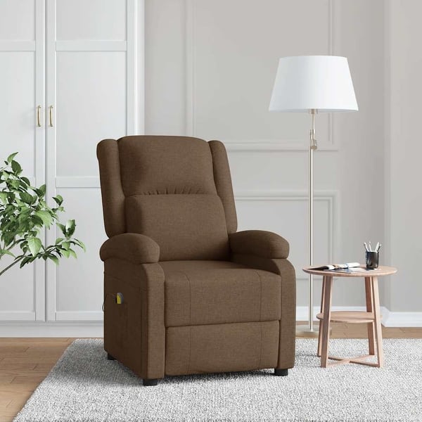 slide 2 of 8, vidaXL Massage Chair Brown Fabric - 27.6" x 36.6" x 38.6"