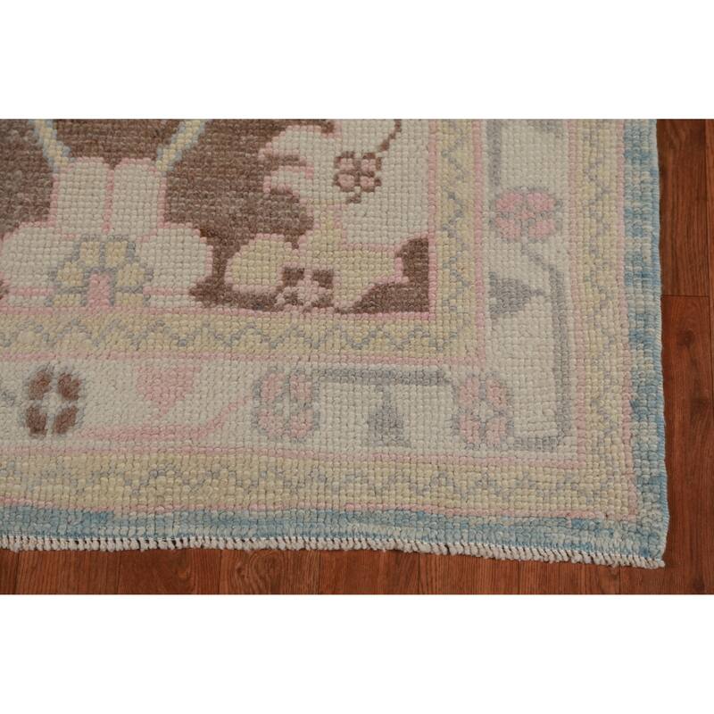 Hand Knotted Oriental 100% Wool Carpet Transitional Floral Brown Oushak Runner Rug - 17' 6'' X 3' 2''