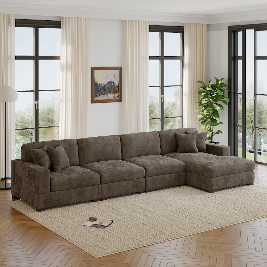 Oversized Modern Chenille L-shape Modular Sectional Sofa with Chaise