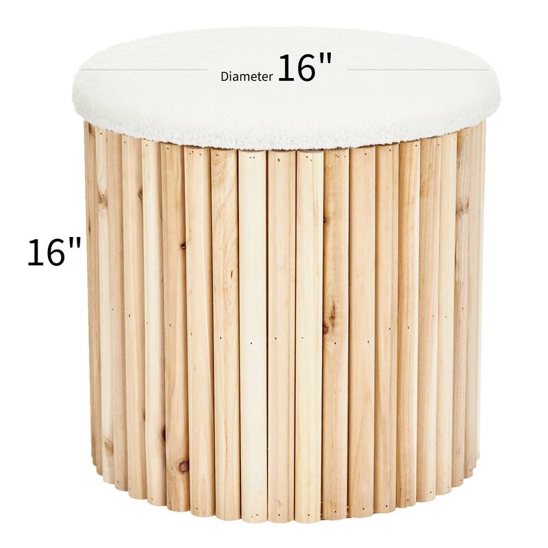 Aria Home Mid-Century Modern Bamboo Base Round Boucle Storage Ottoman