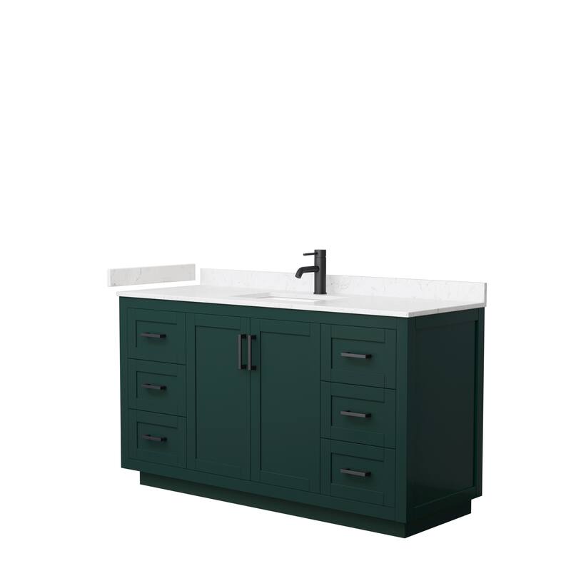 Miranda Single Vanity Set, Cultured Marble Top, No Mirror - 60-Inch Single - Green, Black Trim, Carrara Cultured Marble Top