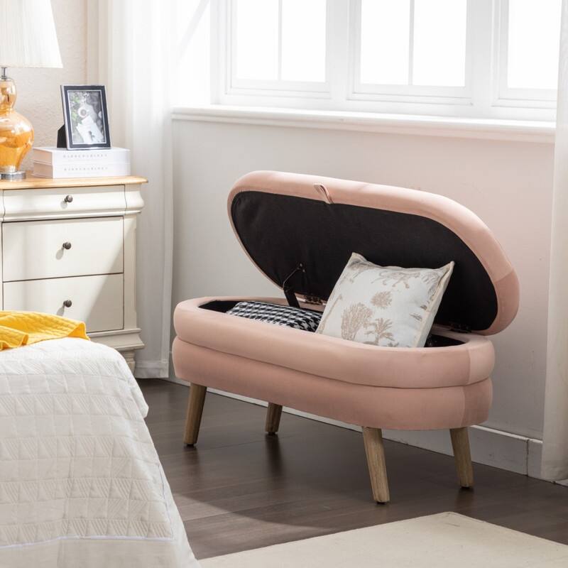 44.88" Seat Widths Soft Velvet Storage Ottoman Footrest Stool