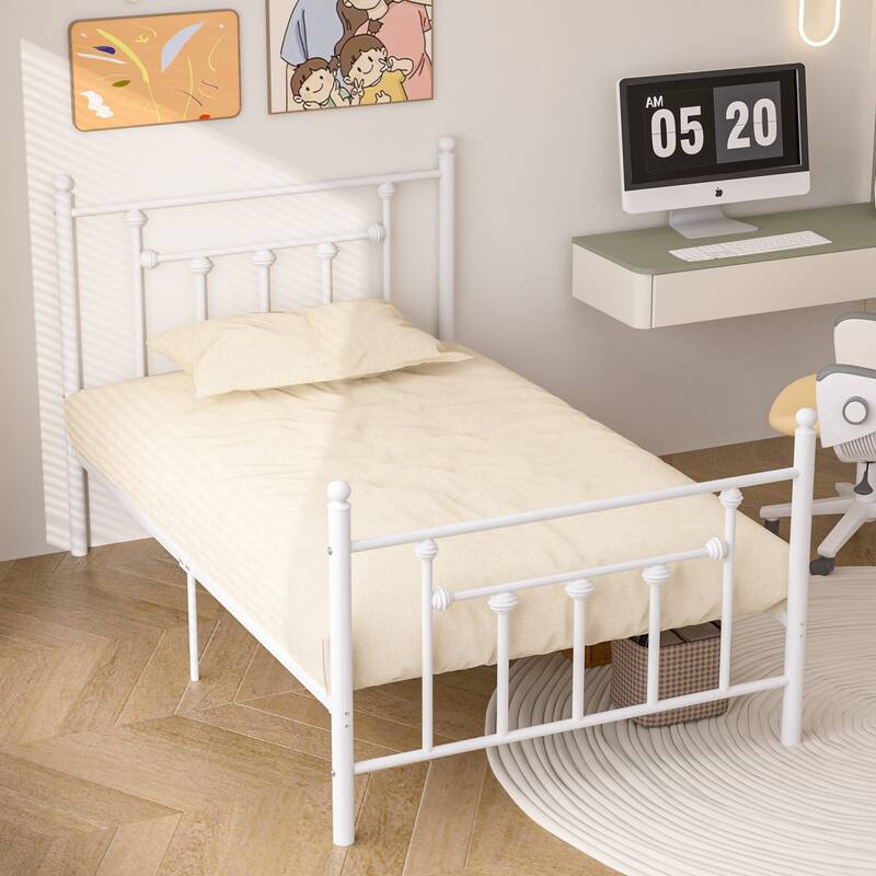 14 Inch Metal Victorian Platform Bed Frame with Headboard and Footboard, Heavy Duty Mattress Foundation with Steel Slats Support