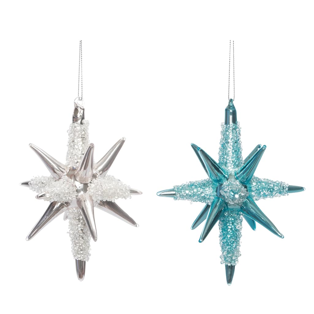 Transpac Glass Starburst Ornament Set of 2 Christmas Home Decorations - Multicolor