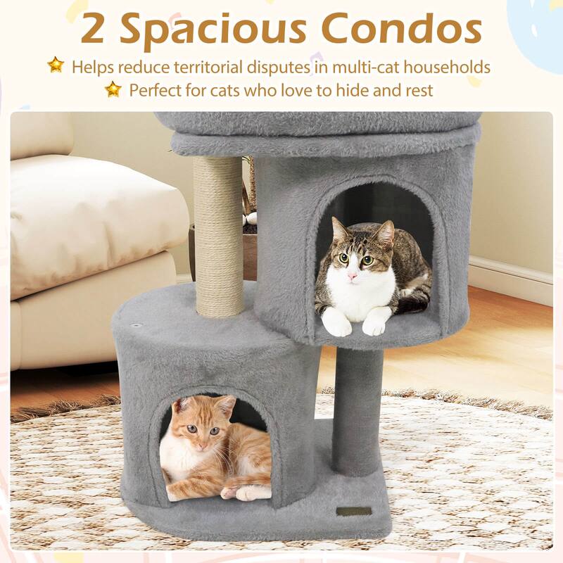 Costway 26” Small Cat Tree with Large Padded Plush Perch, 2 Condos, - See Details