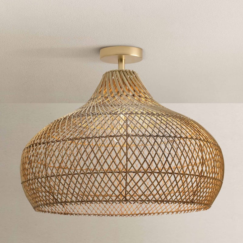 Kloe Rattan Flush Mount - Rattan Natural 1-Light Handwoven Ceiling Light for Bedroom or Dining Room in Farmhouse, Modern Style