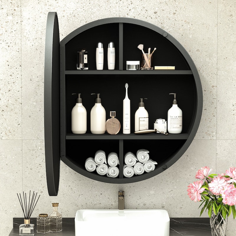 TokeShimi Metal Framed Round Medicine Cabinet with Mirror for Vanity