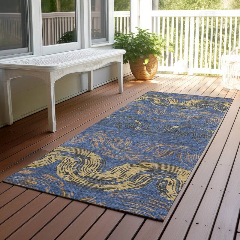Machine Washable Indoor/ Outdoor Modern Ari Chantille Rug - Navy - 2'3" x 7'6"
