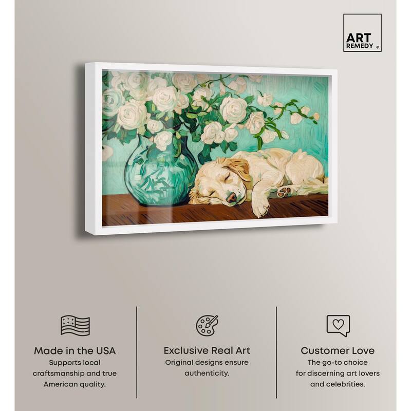 Rose Vase Puppy Shadowbox by Art Remedy