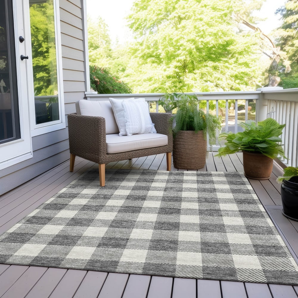 Machine Washable Indoor/ Outdoor Chantille Plaid Rug
