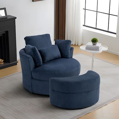 Modern Corduroy Swivel Chair with Ottoman