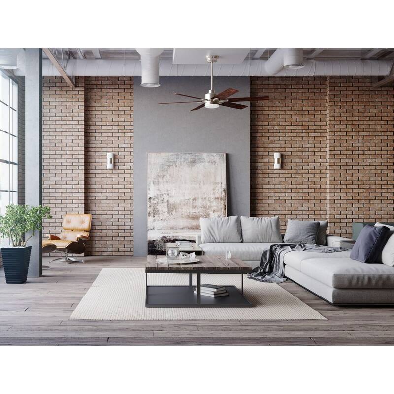 Dallam Collection 60 in. Six-Blade Brushed Nickel Transitional Ceiling Fan with Integrated CCT-LED Light - 60 in x 60 in x 14 in