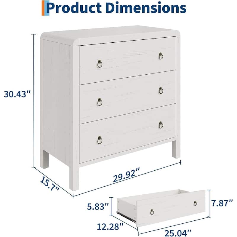 Modern 3 Drawer Dresser with Large Drawers for Bedroom, Living Room