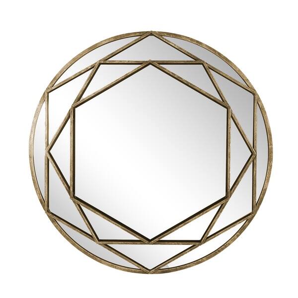 slide 1 of 1, Metal Frame 32" Wall Mirror, Gold, 32.0"H - 32.0" x 2.0" x 32.0" Multi - 32.0" x 2.0" x 32.0"