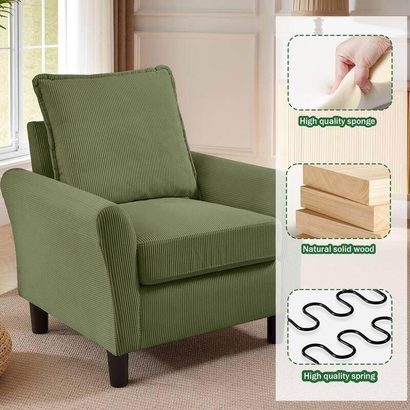 3 Pieces Corduroy Living Room Set with Sectional Sofa, Ottoman and Chair