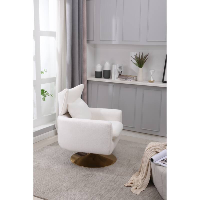 White 29.9" Swivel Accent Chair with Pillow
