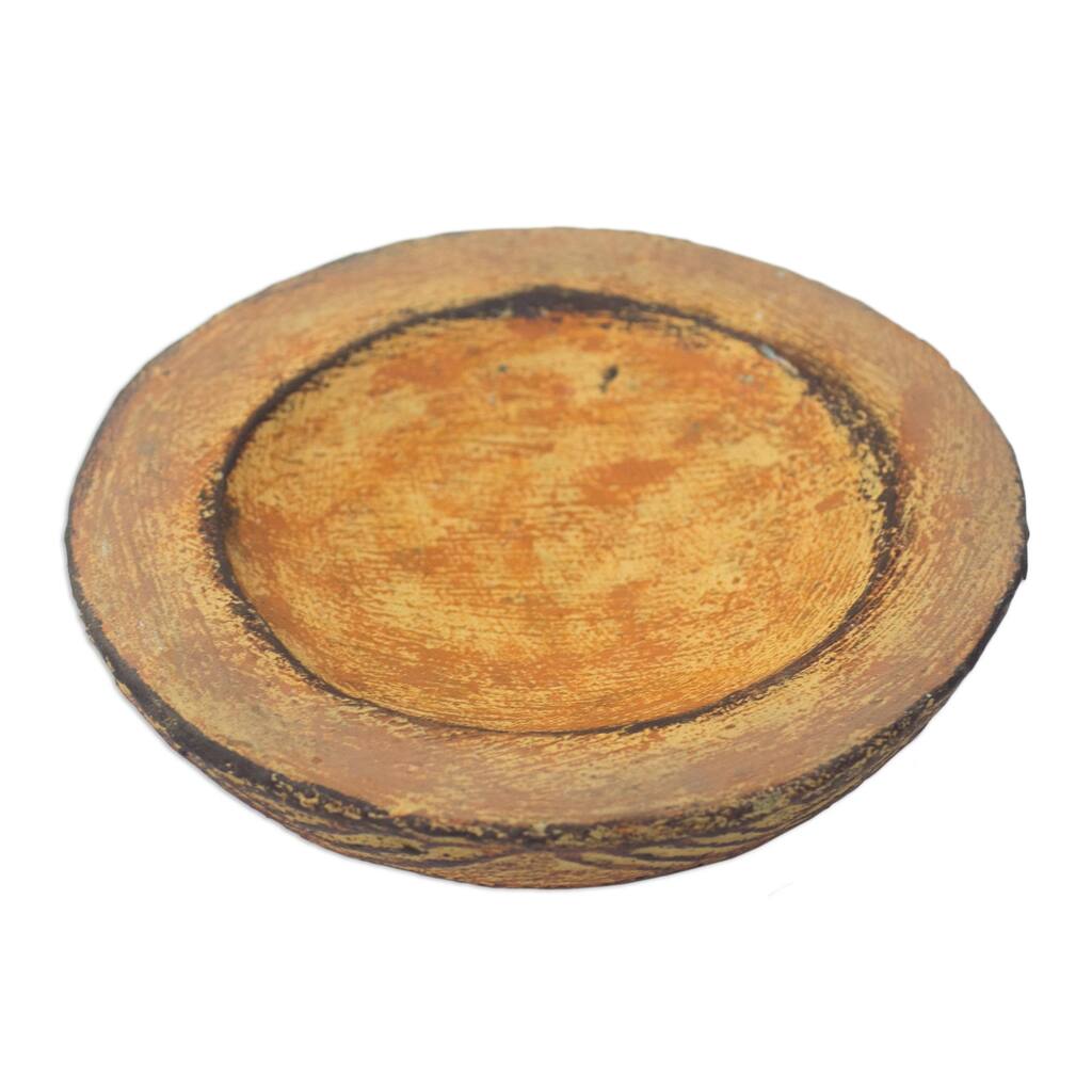 Novica Handmade Brown Ewe Agbah Ceramic Catchall