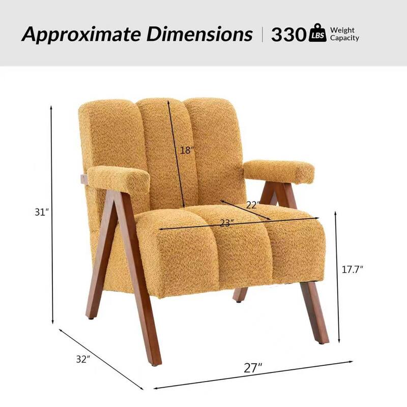 Mid Century Modern Accent Chair, Chenille Armchair with Solid Wood Legs, Channel Tufted Comfy Reading Chair for Living Room
