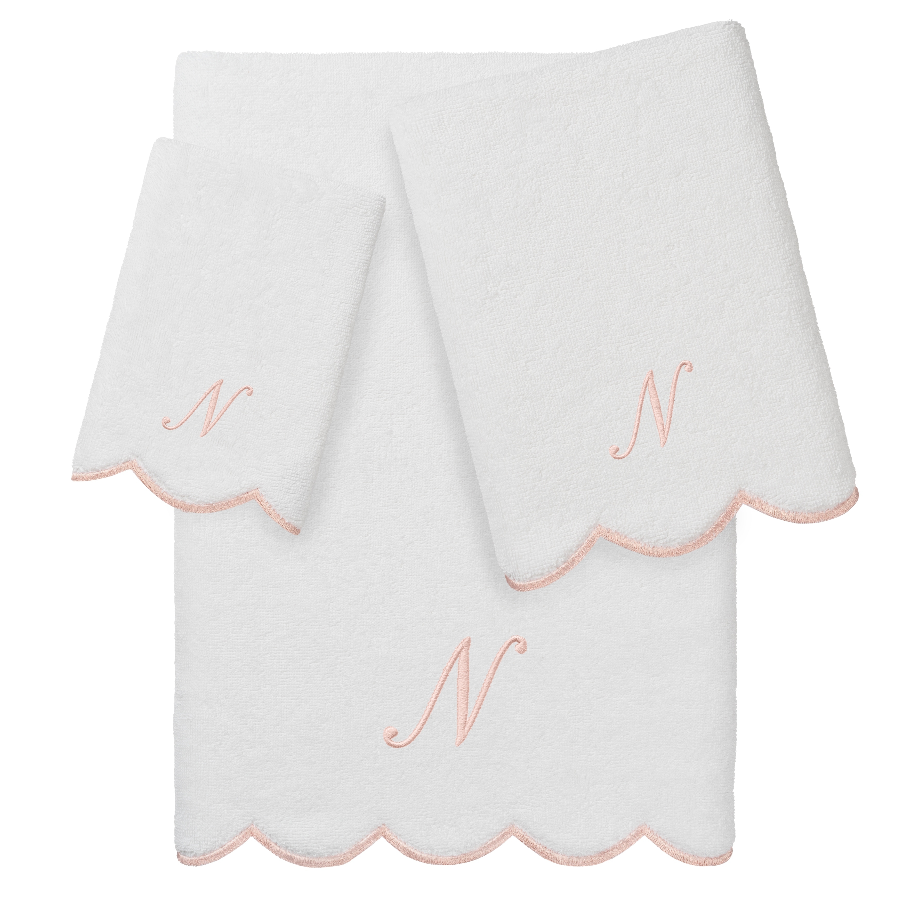 Authentic Hotel and Spa 100% Turkish Cotton Pink ADORNIA Scallop Personalized 3 Piece Towel Set - 3 Piece Set