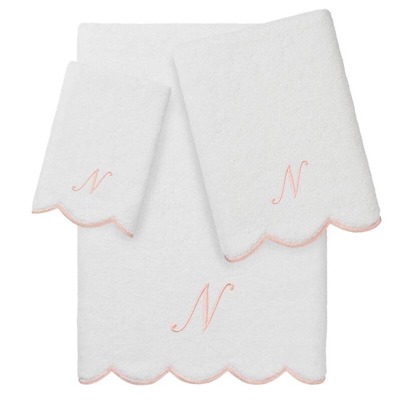Authentic Hotel and Spa 100% Turkish Cotton Pink ADORNIA Scallop Personalized 3 Piece Towel Set - 3 Piece Set - N