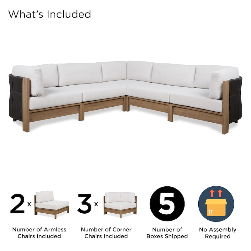 Stratton Outdoor 5-Piece Modular Sectional with Sunbrella Cushions
