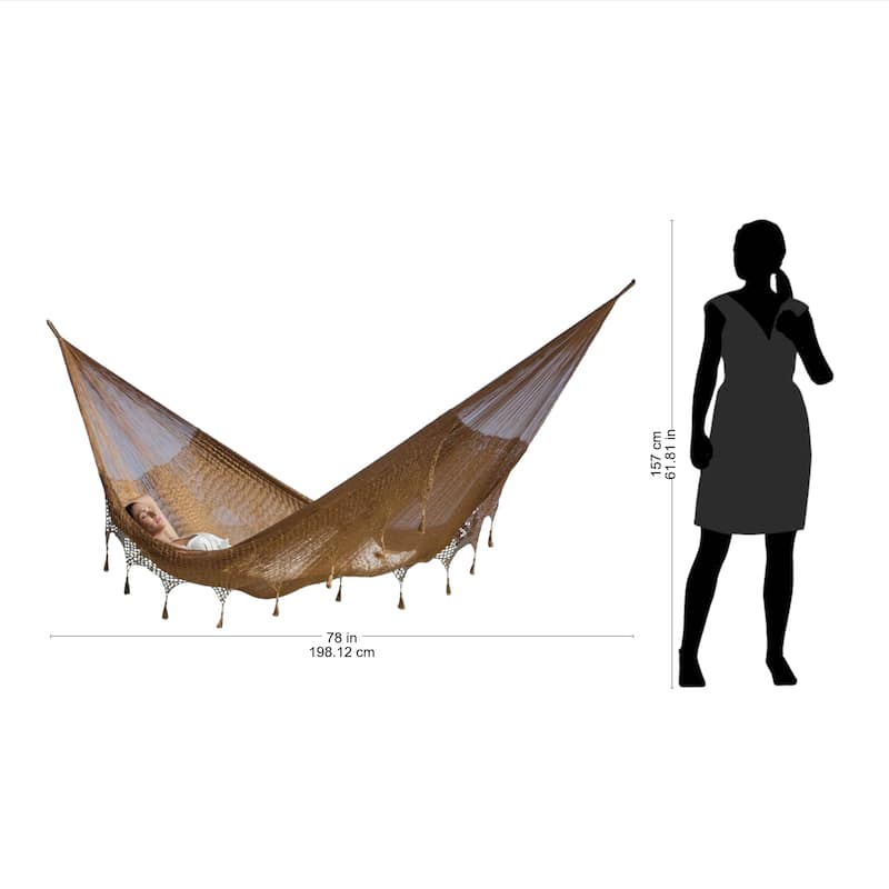 Handmade Nylon Pinewood 'Copper Filigree' Hammock (Double) (Mexico) - Copper