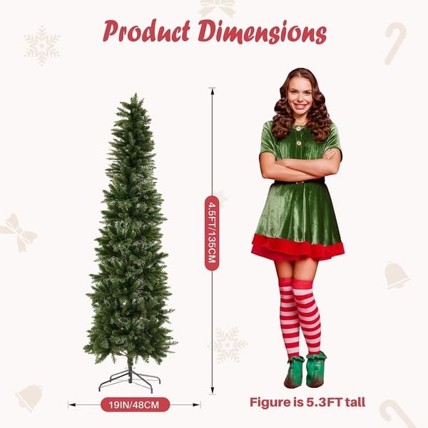 dimension image slide 0 of 2, Pre-lit Pencil Christmas Tree, Green Artificial Spruce Slim Christmas Trees with Incandescent Lights