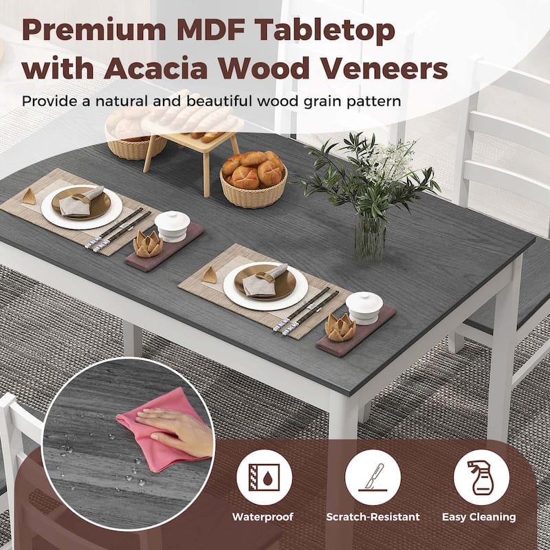Costway 5-Piece Dining Set Solid Wood Kitchen Furniture with