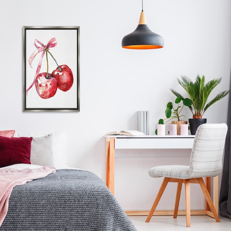 Stupell Cherries Tied in Ribbon Framed Floater Canvas Wall Art Design By LSR Design Studio