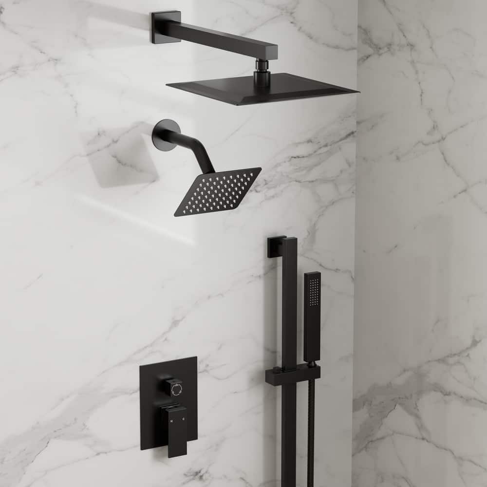 GRANDJOY Shower Faucet Set 10 and 6 inch Wall Mount Rainfall Dual Shower Heads with Handheld Shower Spray Combo High Pressure