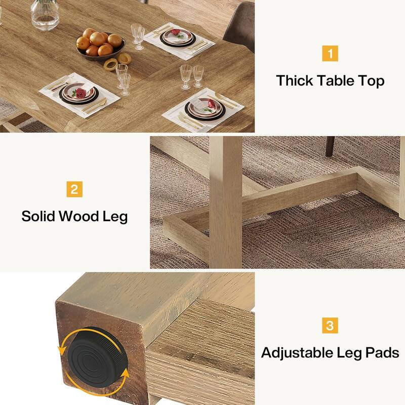 63" Rectangular Wood Dining Table, Kitchen Table for Dining/Living Room